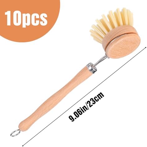 10 Pack Fiber Bristle 2-Inch All-Purpose Kitchen Dish Scrub Brush with Beechwood Handle - Dish Brush with Hooked Handle for Pots, Pans, and Kitchen Utensils - Made in Germany - Image 2