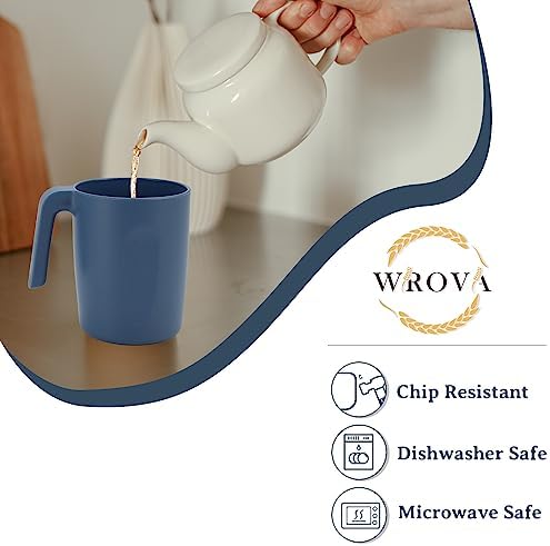 Wrova 16oz Wheat Straw Cups with handles set of 6-Plastic Cups Reusable-Unbreakable Kids Mugs-Dishwasher Safe & Microwave Safe-Ideal Plastic Mugs for Tea,Coffee,Camping,RV-Navy Blue - Image 3