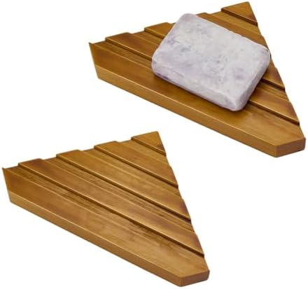 FINGERINSPIRE 2 Pcs 4.6x7.8Inch Wooden Corner Soap Dish for Shower 0.78inch Thick Triangle Shape Self-Draining Corner Wooden Soap Dish Holder for Shower Bathroom/Kitchen/Bathtub by FINGERINSPIRE