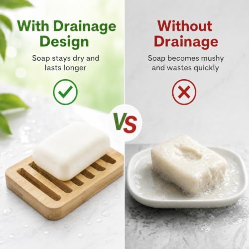 Bamboo Soap Dish, Soap Holder Soap Case Sponge Tray Sponge Drain Rack for Kitchen & Bathroom - Image 4