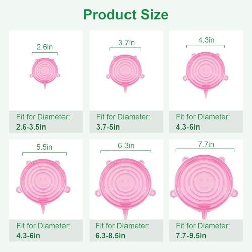 Silicone Stretch Lids – 6 Pack Reusable Food Covers,Flexible Silicone for Bowls, Containers, Fruits – Airtight & Leakproof Seal for Kitchen Storage(pink) - Image 2