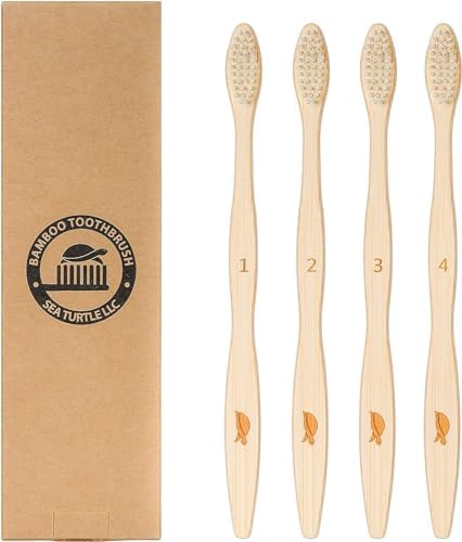 Sea Turtle Plant-Based Bristles, Bamboo Toothbrushes, Soft Natural Toothbrush for Adults (4 Pack) by SeaTurtle