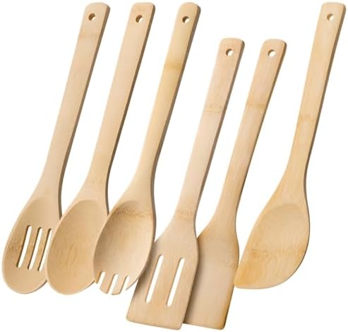 Wooden Spoons for Cooking, 6-Piece Bamboo Cooking Utensil Set by HEFILD