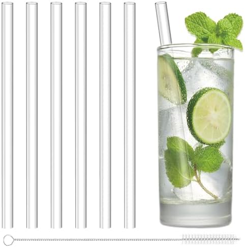 7-Inch Reusable Clear Drinking Straws, for 8/10/12 oz Kids' Cups, Coffee, Juice, Wine Tumblers, Jars, BPA-Free, Size: 7" x 10mm, Includes 8 Tritan Plastic Straws and 2 Cleaning Brushes by Bubrike