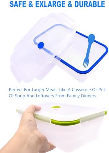 Extra Large Collapsible Translucent Silicone Food Storage Containers With Lids, 82.8oz, 2 Pack, XXL Foldable Bento Lunch Box, Reusable Big Meal Boxes for Kitchen, Camping, BPA Free - Image 3