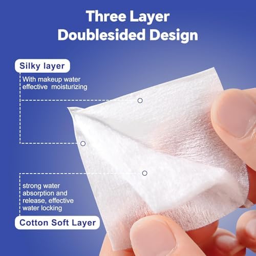 Square Cotton Pads for Face (475 Count) - 100% Pure Cotton, Soft Lint-Free Makeup Remover Pads for Facial and Eye Use, Double-Sided Design to Save Water and Hypoallergenic (75 Thick & 400 Ultra-Thin) - Image 2