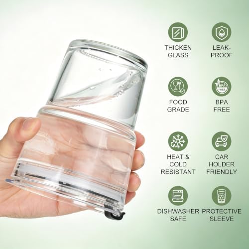Mrsdry 12oz Iced Coffee Cup with Lids and Straws, BPA Free Reusable Glass Coffee Cups with Silicone Sleeves for Coffee, Iced tea, Thick Wall Glass Cup - Image 3