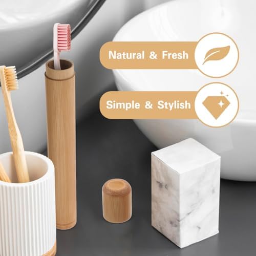 Bamboo Toothbrush Case Portable Travel Holder Round Tube Toothbrush Storage Box Lightweight for Hiking Camping Fits Standard Size Toothbrushes 2 Pack - Image 5