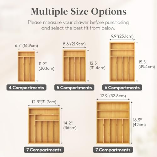 Lifewit Bamboo Silverware Tray for Drawer, 6.7 x 12 - Image 2