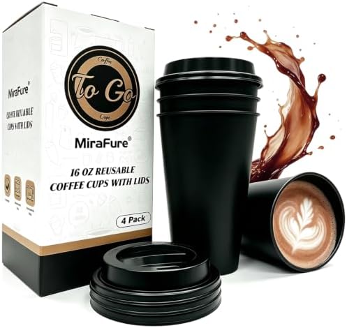 Plastic Reusable Coffee Cups with Lids, 4 Pack by MiraFureBrand