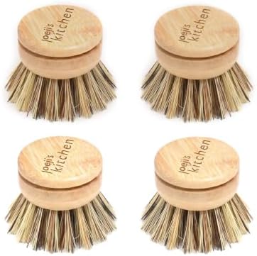 Joejis Hard Bristle Dish Brush Replacement Heads Set of 4 Wooden Eco Washing Up Brush with Sisal Fibre Bristles - Dish Brushes for Washing Up Plates, Stove Tops, Bathtubs, & More by joeji%27s+Kitchen