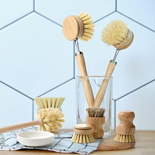 10 Pieces Wooden Dish Brush Set Bamboo Dish Brush Wood Bottle Brush with Replacement Heads for Dishes, Wide Mouth Bottles, Cups and Jars - Image 4