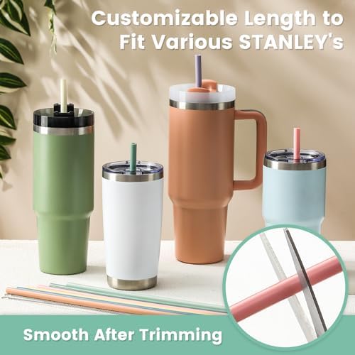 12-Pack Silicone Reusable Straws for Stanley 40 oz 30 oz Cup Tumbler, 12.2 inch Long Replacement Straws with 2 Cleaning Brushes - Image 4