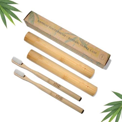Bamboo Toothbrush & Travel Case Set – Eco-Friendly Oral Care with Soft Bristles – Sustainable & Portable Dental Hygiene Kit 2 Pack (2) by Unknown