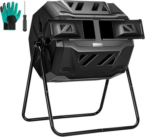 VIVOSUN Outdoor Tumbling Composter Dual Rotating Batch Compost Bin, 43 Gallon Black Door by VIVOSUN
