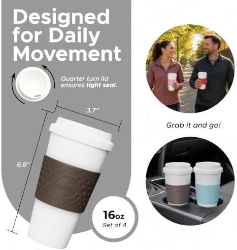 Copco Acadia Travel Mug, 16 Oz - Pink, Azure, Brown, Red, Set of 4 - Image 2