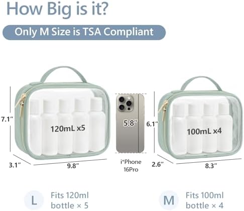 PACKISM TSA Approved Toiletry Bag- Clear Makeup Bag Travel, 2 Pack Green - Image 3