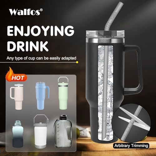 WALFOS Extra Long Reusable Silicone Straws 14.5 inch, Big Sizes Flexible Bendy Straws for 1/Half Gallon Large Water Bottles, 128 75 64 40 OZ Tumbler with Cleaning Brush (6-Pack) - Image 3