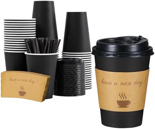 Lamosi 12 oz Coffee Cups 50 Pack, Disposable To Go Paper Cups with Lid by BuyNow