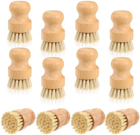 JJUNW 12 Packs Bamboo Dish Scrub Brushes, Wok Brush Wooden Scrubbers Set by Unknown