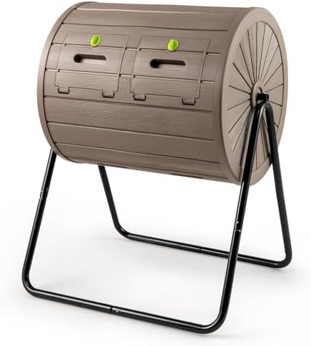 Goplus Compost Tumbler, 37.5 Gallon Large Outdoor Compost Bin w/Dual Chambers, 2 Lockable Doors, Efficient 360° Rotating Batch Composter for Garden Yard Farm Waste, Easy Assembly, BPA-Free (Coffee) by Goplus