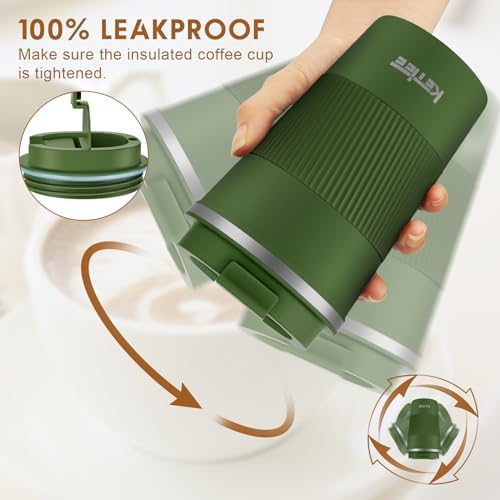 KETIEE Travel Coffee Mug 12oz: Vacuum Insulated Coffee Cup with Leakproof Lid, Coffee Tumbler, Reusable Coffee Cups, Double Wall Stainless Steel Coffee Mug to Go for Hot/Iced Water Tea (Green) - Image 4