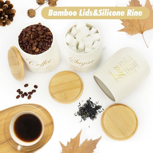 Coffee Tea Sugar Container Set of 3,Farmhouse Storage Containers Jars,Airtight Metal Kitchen Canister Set with Bamboo Lids for Kitchen Counter Dining Room (Metal, 1) - Image 4