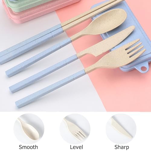 Ouliget Collapsible Reusable Utensils Set with Portable Case,Wheat Straw Utensils Include Spoon Knife Forks Chopsticks,Portable Cutlery for Travel Picnic Camping,2 Pieces - Image 3