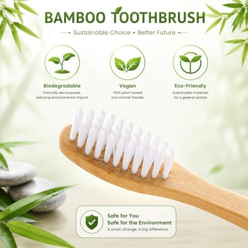 B Rush® 72Pack Bamboo Prepasted Toothbrush, Individually Wrapped Mini Travel Toothbrush with Pre-Pasted Mint Gel, Biodegradable Eco-Friendly Disposable Toothbrushes Travel Set for Adults & Kids - Image 3