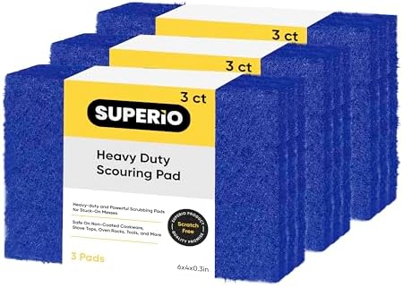 Scouring Pad Non-Scratching Scrubber Non-Scratch Cleaning Scrub Pads Heavy Duty Scouring Pad Reusable Kitchen Scrubbing Pad Pack of 9 Blue, by Superio by Superio