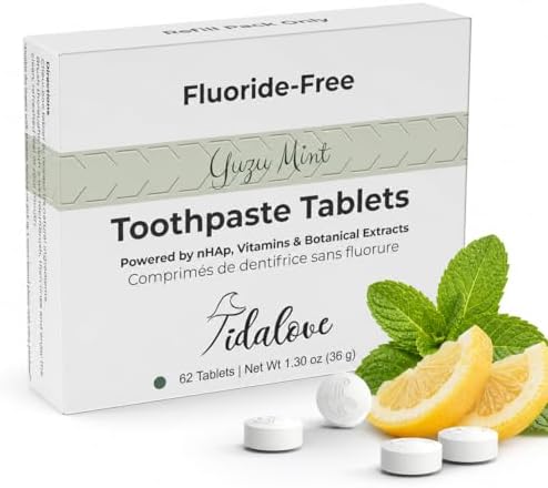 Yuzu Mint Fluoride-Free Toothpaste Tablets, Refill 62 ct nHAp by Tidalove