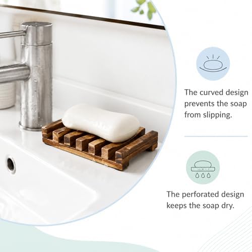 Wooden Soap Holder, Teak Soap Dish Wooden Sponge Holder for Kitchen Sink, Teak Shower Caddy Self Draining Dishes for Shower, Sink, Bathroom, Kitchen, Countertop, Bathtub, RV - Image 6