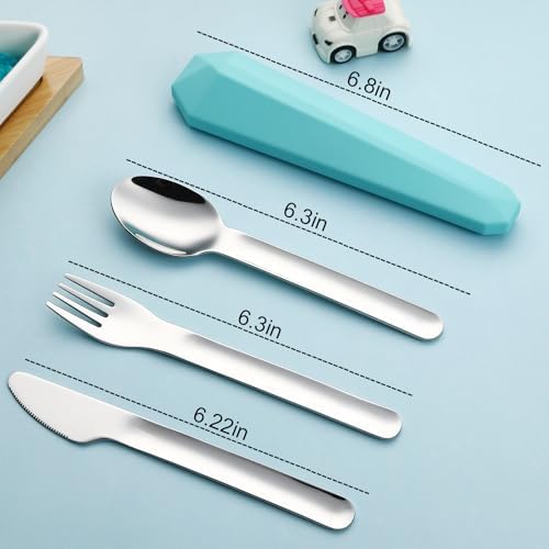 DEVICO Utensils for Lunch Box, 4Pcs Travel Silverware Set with Case, Teal - Image 2