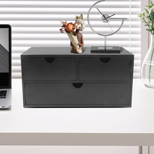 Charmewooden desk organizer with drawers countertop drawer organizer Tabletop Storage Organization Box Home Office Workspace Bathroom Toiletries Supplies (black) - Image 3