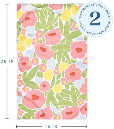 ELYN Microfiber Kitchen Dish Towel Set, Quick-Dry & Absorbent Waffle Weave Cleaning Towels, Set of 2 Kitchen Towels, Paper Towels Alternative (Bold Floral & Geo) - Image 2