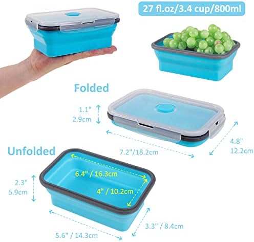Collapsible Food Storage Containers with Airtight Lid, 27 oz, Kitchen Stacking Silicone Collapsible Meal Prep Container Set for Leftover, Microwave Freezer Dishwasher Safe, 4 Colors, Set of 4 - Image 5