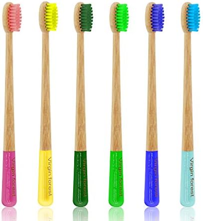Virgin Forest Bamboo Toothbrushes 6pk, Charcoal Soft Sensitive Gums by VirginForest