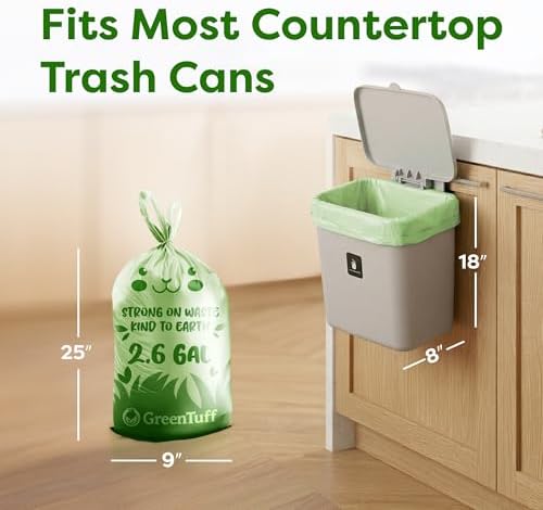 2.6 Gallon Compostable Trash Bags (100 Count) — Thick 0.7 Mil Small Compost Bin Liners — Leak-Resistant Plant-Based Food Scrap Bags for Countertop Kitchen Compost Pails — ASTM D6400 BPI Certified - Image 2