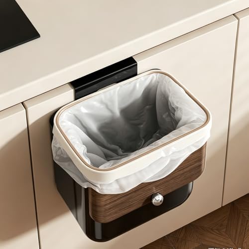 Large 3.2 Gallon Compost Bin, Under Sink Trash Can with Lid, Hanging Waste Cabinet for Office Kitchen Cupboard Bathroom Bedroom, Walnut Color - Image 4