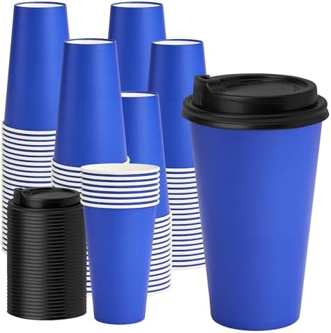 YEEHAW 16 oz Coffee Cups with Lids, Blue, 100 Pack by YEEHAW