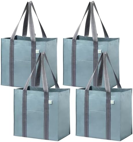 VENO 4 Pack Large Grocery Bag Reusable Shopping Bags with Hard Bottom by Veno
