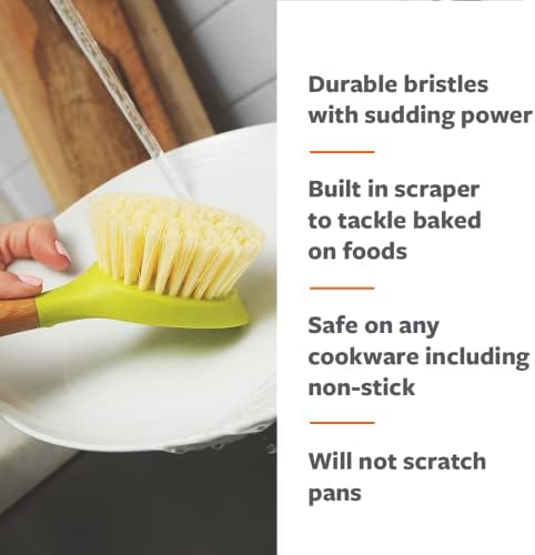 Full Circle, White Bubble Up Bamboo Dish Brush, White & Be Good Kitchen Dish Brush with Bamboo Handle – Long Handle Dish Scrubber with Tough Bristles, Green - Image 7