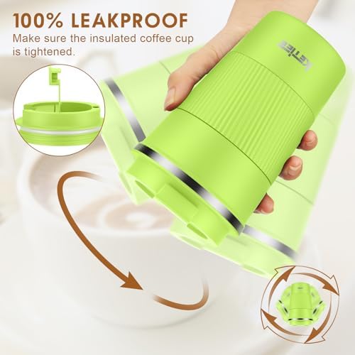 KETIEE Coffee Mug 12oz, Insulated Travel Mug with Leakproof Lid, Double Wall Vacuum Travel Coffee Mug Stainless Steel Reusable Coffee Cup for Hot and Iced Coffee Tea Water (Green) - Image 4