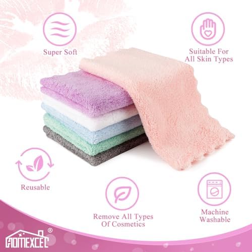 HOMEXCEL Premium Makeup Remover Cloth 48 Pack, Reusable Super Soft 7 x 7 Inch Facial Cleansing Cloths with Just Water, Highly Absorbent Microfiber Coral Velvet Face Towels Washcloths - Image 5