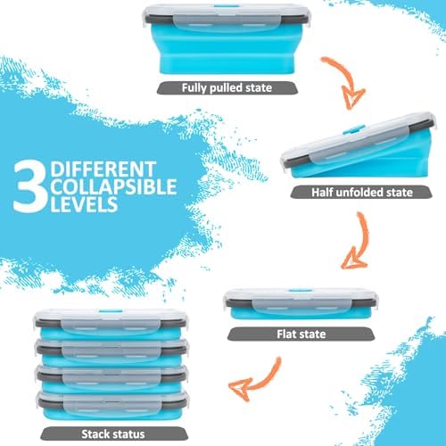 Collapsible Silicone Food Storage Containers Set with Lid & Air Vent,Foldable Lunch Containers(4PCS,Blue,17oz) - Image 4