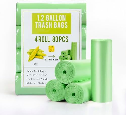 Jaoul Trash Bags 1.2 Gallon, Small Garbage Bags, Strong & Unscented Mini Trash Bags for Kitchen, Bathroom, Office, Restroom, Car, Green, 80 Counts by Jaoul