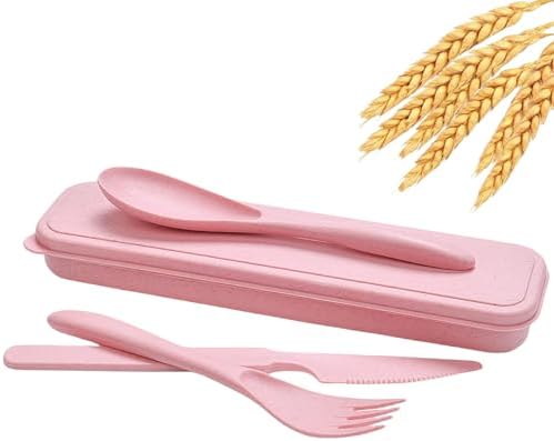 Reusable Travel Utensils w/Case, Wheat Straw Cutlery Lunch Camping by Unknown