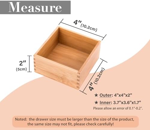 Bamboo Organizer Storage Boxes for Tabletop Bathroom Dresser Organizer Small Boxes, Bamboo 4"*4" - Image 2