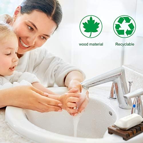Honoson 5 Pieces Wooden Soap Dish Holder Tray Wood Bar Soap Holder Tray Self Draining Saver for Shower Bathroom Kitchen - Image 5
