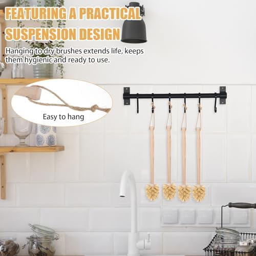 Kifmurase 4PCS Bottle Brush Cleaner, Natural Wood Dish Scrub Brush with Sisal Bristles for Cleaning Bottles Mugs Jars Glasses Dishes Vases, 13.6 x 2.6 Long Handle Non-Scratch Cup Brushes - Image 4